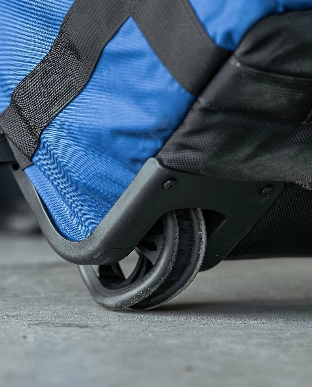 Heavy-duty Shark Wheels on the Thin Air Gear Pike rolling deployment bag for smooth transport over rough terrain